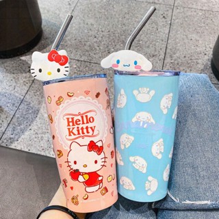 SANRIO Ins กระติกน้ําร้อน ถ้วยกาแฟ ไล่โทนสี ลายอะนิเมะ Hello Kitty Kt 480 มล. 304