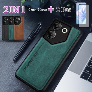 2 IN 1 เคสโทรศัพท์หนัง หรูหรา พร้อมฟิล์มเซรามิค กันรอยหน้าจอ สําหรับ Tecno Camon 20 Pro 5G