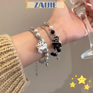 Zaijie24 สร้อยข้อมือลูกปัด โลหะผสม ยืดหยุ่น รูปแมวน่ารัก สไตล์ฮิปฮอป โกธิค สําหรับฮาโลวีน