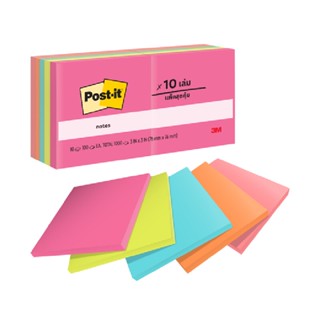 Post-it กระดาษโน้ต รุ่น 654-10AN คละสีนีออน 3x3 นิ้ว แพ็ค10เล่ม