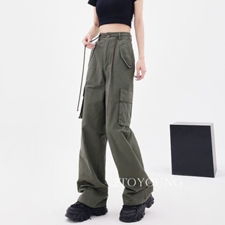 2TOYOUNG  กางเกงขายาว คาร์โก้ กางเกง เชือกอเมริกันคลาสิค Cargo pants 2023 NEW 080110 Chic ทันสมัย สวย ทันสมัย A20M06T 36Z230909