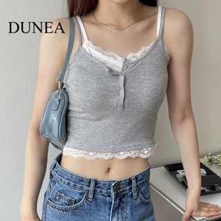 Dunea เสื้อครอปท็อปลําลอง ผ้าฝ้าย ปักลายลูกไม้ แฟชั่นฤดูร้อน สําหรับผู้หญิง