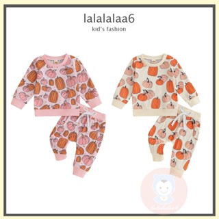 Laa6 เสื้อกันหนาว แขนยาว ลายฟักทอง และกางเกง 2 ชิ้น สําหรับเด็ก