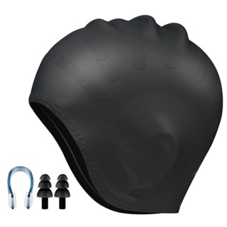 Comfortable Kids Adult Durable Teenager Black Keep Dry Waterproof Silicone With 3D Ear Protection Swim Cap