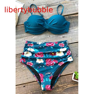 【libertybubbler】ชุดว่ายน้ํา บิกินี่ พิมพ์ลาย เสริมฟองน้ํา สองชิ้น สําหรับผู้หญิง