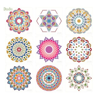 Dudu แผ่นแม่แบบ ลายนูน Mandala Stencils สําหรับตกแต่งผนังบ้าน รถยนต์ 9 ชิ้น