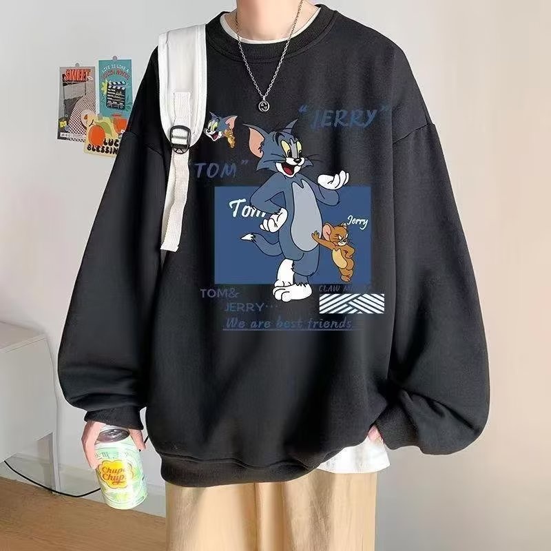 M-8XLยอดฮิตสนุกการ์ตูน Tom and Jerry เสื้อสําหรับชายแฟชั่นอะนิเมะหลวมขนาดใหญ่กีฬาอินเทรนด์แจ็คเก็ตลําลองสําหรับชาย