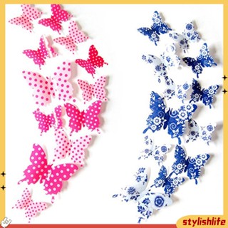 [stylishlife] สติกเกอร์แม่เหล็ก ลายผีเสื้อ 3D หลายขนาด สําหรับติดตกแต่งผนังบ้าน ตู้เย็น DIY 12 ชิ้น