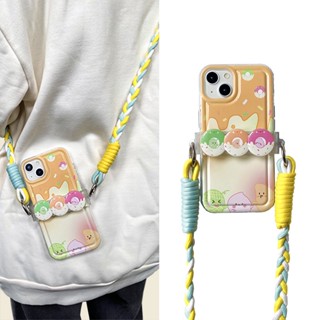 เคสป้องกันโทรศัพท์มือถือ มีสายคล้อง สีสันสดใส สําหรับ Iphone 14ProMax 13 12 11pro