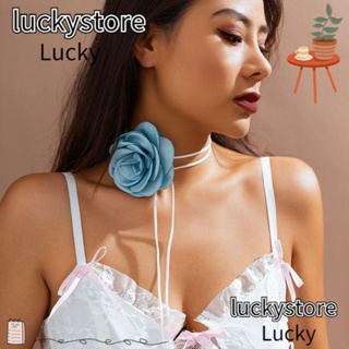 Lucky สร้อยคอโชคเกอร์ จี้ดอกกุหลาบ ขนาดใหญ่ ปรับได้ แฟชั่น สําหรับงานแต่งงาน ปาร์ตี้