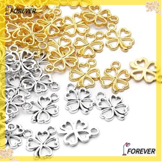 Forever เครื่องรางนําโชค สเตนเลส สีเงิน สีทอง จี้ใบไม้สี่แฉก สร้อยข้อมือ สร้อยคอ เครื่องประดับ จี้ใบโคลเวอร์นําโชค เครื่องประดับ