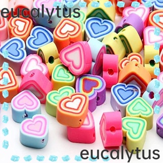 Eucalytus1 ลูกปัดดินโพลิเมอร์ รูปหัวใจ สีรุ้ง 10 มม. หลากสี สําหรับทําเครื่องประดับ สร้อยข้อมือ DIY 100 ชิ้น