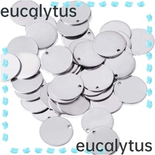 Eucalytus1 ป้ายแท็กสเตนเลส ทรงกลม แบน สีเงิน แฮนด์เมด สําหรับคนรักงานฝีมือ