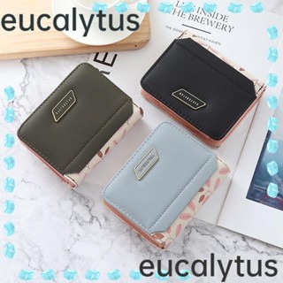 Eucalytus1 กระเป๋าสตางค์หนัง PU ใบสั้น มีซิป หลายตําแหน่ง จุของได้เยอะ สําหรับผู้หญิง