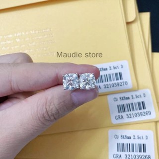 Total 5.0carat ต่างหูโมอิสแท้ เพชรโมอิส เพชรสีขาวพิเศษ D ice Cushion Cut ผู้หญิง ผู้ชาย ต่างหู