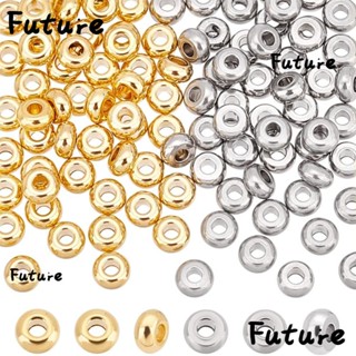 Future ลูกปัดสเปเซอร์ โลหะ ทรงกลมแบน แบน สีทอง และสเตนเลส 200 ชิ้น