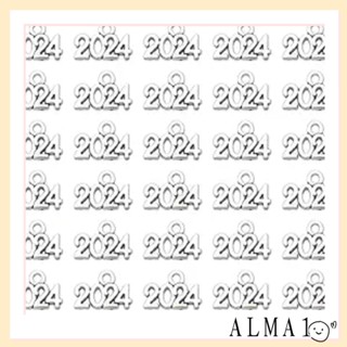 Alma จี้ตัวเลข 2024 สีเงิน สําหรับทําเครื่องประดับ ตกแต่งคริสต์มาส 2024