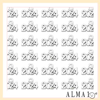 Alma จี้ตัวเลข 2024 สีเงิน สําหรับทําเครื่องประดับ ตกแต่งคริสต์มาส 2024