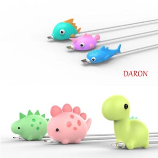 Daron ตัวป้องกันสัตว์กัด ตกแต่งโทรศัพท์มือถือ การ์ตูนไดโนเสาร์ ปลา หูฟัง สายเคเบิล USB ตัวป้องกันข้อมูล