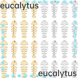 Eucalytus1 จี้สเตนเลส รูปกระดูกปลา สีเงิน สีทอง สําหรับทําเครื่องประดับ DIY