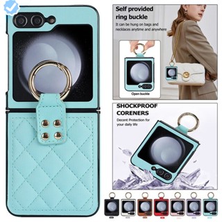 เคสโทรศัพท์มือถือหนัง กันกระแทก พร้อมแหวนขาตั้ง สําหรับ Samsung Galaxy Z Flip 5 4 3 5G