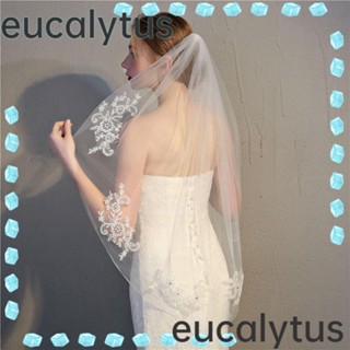 Eucalytus1 ผ้าคลุมหน้าเจ้าสาว แต่งลูกไม้ ลายดอกไม้ 1 ชั้น สีขาว สําหรับเจ้าสาว