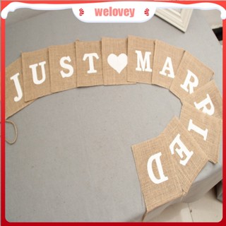 พร็อพแบนเนอร์ผ้ากระสอบ ลาย Just Married สไตล์วินเทจ สําหรับตกแต่งงานแต่งงาน (WLJQ)