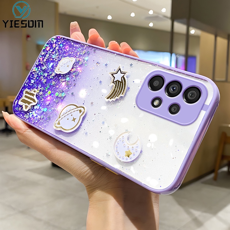 Clear Gradient Glitter Planet เคสโทรศัพท ์ สําหรับ Samsung Galaxy A12 A22 A32 4G A42 A52 A52S 5G A72 A31 A51 A71 A21S น ่ ารัก Star Moon กล ้ องกันกระแทกฝาครอบป ้ องกัน