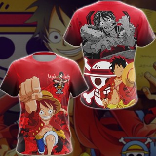 ลิงวันพีช D. เสื้อยืด พิมพ์ลายการ์ตูนอนิเมะ Luffy 3 มิติ สําหรับผู้ชาย