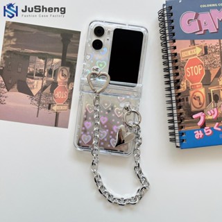 Jusheng เคสโทรศัพท์มือถือแบบใส ฝาพับ พร้อมสายโซ่คล้อง สามชิ้น สําหรับ OPPO Find N2