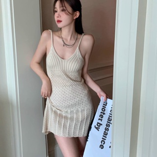 Spot# summer cross-border womens clothing new European and American retro knitted hollow-out camisole dress sheath skirt 8jj