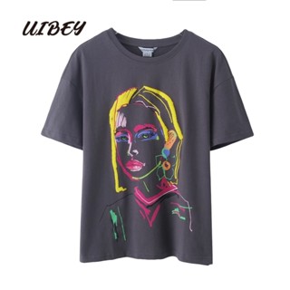 Uibey เสื้อเชิ้ต คอกลม แขนสั้น พิมพ์ลาย แฟชั่น สําหรับเด็กผู้หญิง 1342