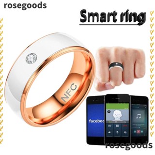 Rosegoods1 NFC แหวนนิ้วอัจฉริยะ สเตนเลส อเนกประสงค์ กันน้ํา เชื่อมต่อได้ สําหรับโทรศัพท์ Android ผู้ชาย