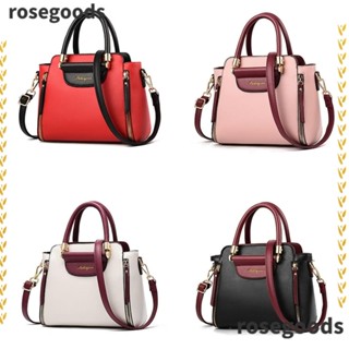 Rosegoods1 กระเป๋าสะพายไหล่ กระเป๋าเมสเซนเจอร์ หนัง PU มีซิป ความจุขนาดใหญ่ สีพื้น สําหรับผู้หญิง