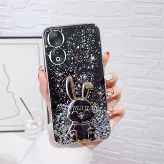 พร้อมส่ง เคสโทรศัพท์มือถือ TPU นิ่ม แบบใส กันกระแทก ลายกระต่ายน่ารัก พร้อมขาตั้ง และก้านดึง สําหรับ Honor 90 Honor 90 70 Lite X9a X8a X6 5G 2023