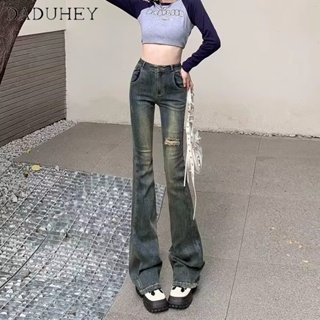 DaDuHey🎈 Women New Korean Style Ins High Waist Retro Washed Jeans High Waist Slim Flared Pants