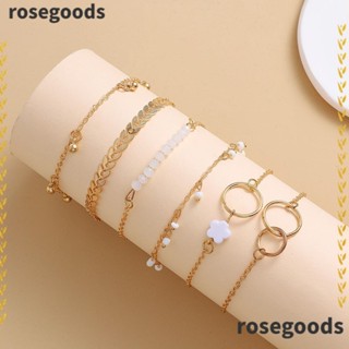 Rosegoods1 สร้อยข้อมือ ประดับลูกปัด ทรงเรขาคณิต สีทอง สไตล์โบฮีเมียน สําหรับผู้หญิง 6 ชิ้น ต่อชุด