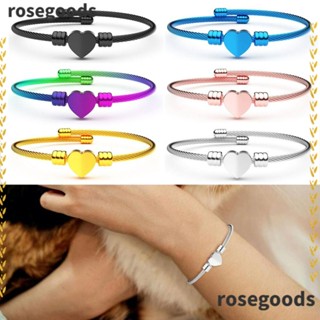 Rosegoods1 สร้อยข้อมือเชือกลวด สเตนเลส ปรับขนาดได้ จี้หัวใจ กําไลข้อมือ คุณภาพสูง ส่วนบุคคล หลากสี พังก์ ปาร์ตี้