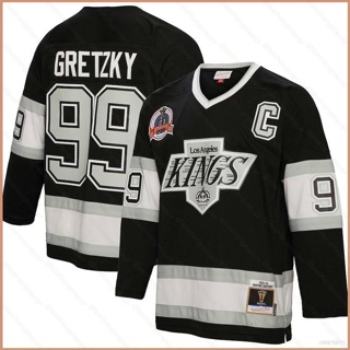 Si NHL Los Angeles Kings Jersey Wayne Gretzky เสื้อยืด แขนยาว สีดํา พลัสไซซ์