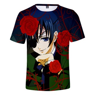 เสื้อยืด คอกลม พิมพ์ลายการ์ตูนอนิเมะ Black Butler สไตล์ฮาราจูกุ แฟชั่นยอดนิยม