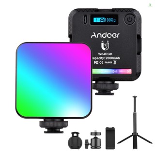 Phonelaptop Andoer W64RGB ชุดไฟ LED RGB หรี่แสงได้ CRI95+ 2500K-9000K 20 เอฟเฟคไฟแม่เหล็ก ด้านหลัง พร้อมขาตั้งกล้อง ยืดหยุ่น สําหรับประชุมทางวิดีโอ