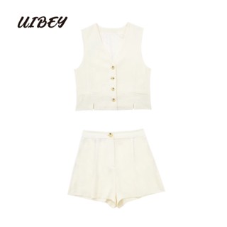 Uibey เสื้อกั๊ก คอวี สีพื้น + กางเกงขาสั้น 8936