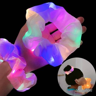 ღ ที่คาดผมเรืองแสง LED เด็กผู้หญิง Light Up ยืดหยุ่นหางม้า Scrunchies เรืองแสงในที่มืดที่คาดผม Xmas เครื่องประดับผมปาร์ตี้