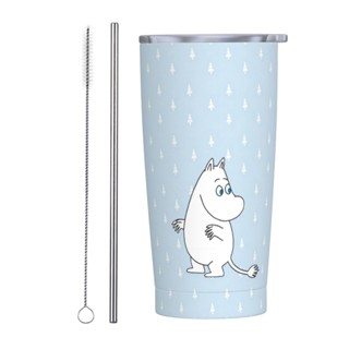 Moomin แก้วกาแฟสเตนเลส พิมพ์ลายมูมิน พร้อมฝาปิด และหลอด 20 ออนซ์