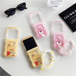 เคสโทรศัพท์มือถือแบบนิ่ม tpu กันกระแทก ลายการ์ตูนน่ารัก พร้อมสายโซ่ลูกปัด สําหรับ Samsung Galaxy Z Flip 5 5G Z Flip 5