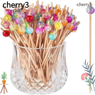 Cherry3 ไม้เสียบผลไม้คริสตัล ทรงกลม 4.75 นิ้ว ใช้แล้วทิ้ง หลากสี 200 ชิ้น