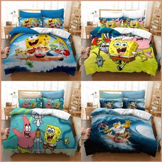 23 SpongeBob 3in1 ชุดเครื่องนอน ผ้าปูที่นอน ผ้าห่ม ห้องนอน ซักทําความสะอาดได้ สะดวกสบาย ชุดอยู่บ้าน