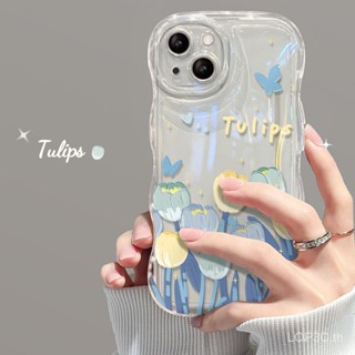 เคสโทรศัพท์มือถือ ซิลิโคนใส กันกระแทก ลายดอกทิวลิป สีเหลือง สีฟ้า สไตล์ญี่ปุ่น สําหรับ iPhone 14 13 12 11Promax X XR XS 7plus 8plus 11 12 13 14 pro เคส