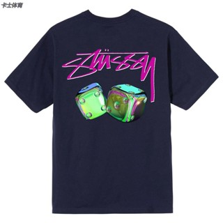 แขนสั้นโอเวอร์ไซส์Stussy rainbow dice pattern mens and womens casual T-shirtS-4XL  IPKP