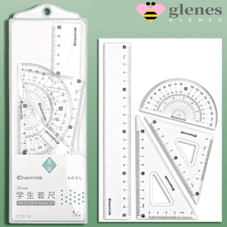 Glenes ชุดไม้โปรแทรกเตอร์ ทรงสามเหลี่ยม แบบใส อเนกประสงค์ 4 in 1 4 ชิ้น ต่อชุด